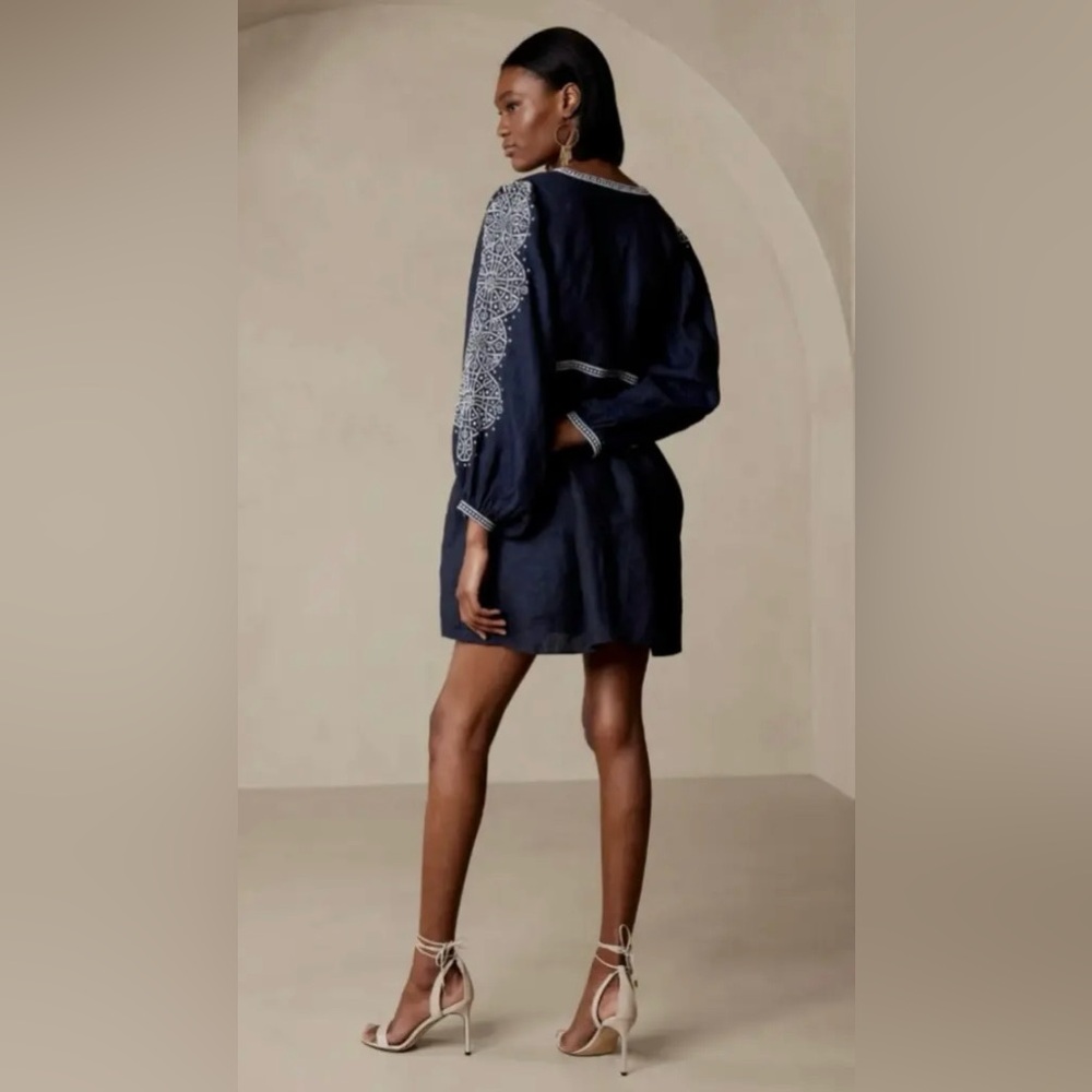 BANANA REPUBLIC YARA EMBROIDERED LINEN MINI DRESS